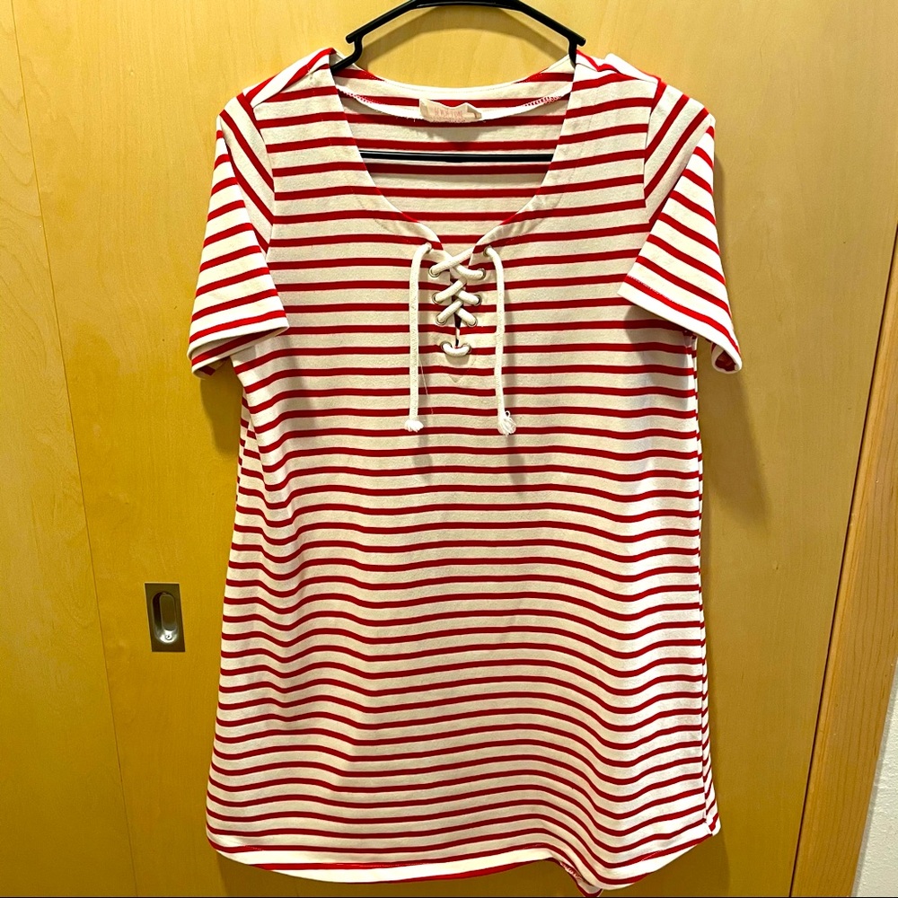 “Peach love” red and white striped dress